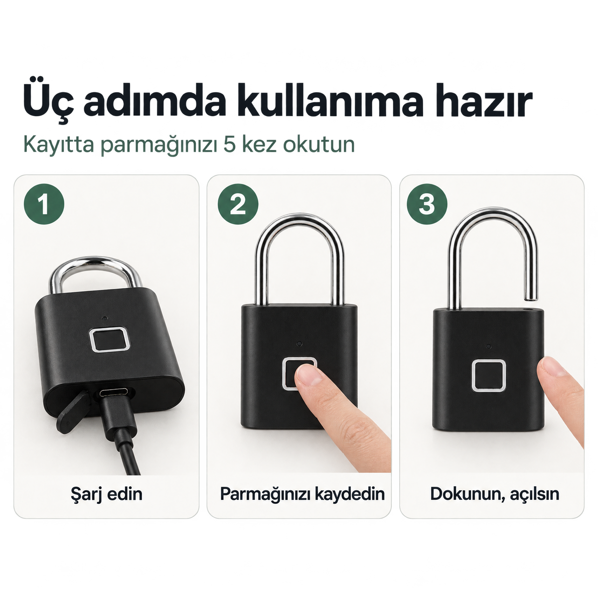 Parmak İzi Kilit – Şarjlı Anahtarsız Akıllı Asma Kilit, USB’li Güvenlik Kilidi