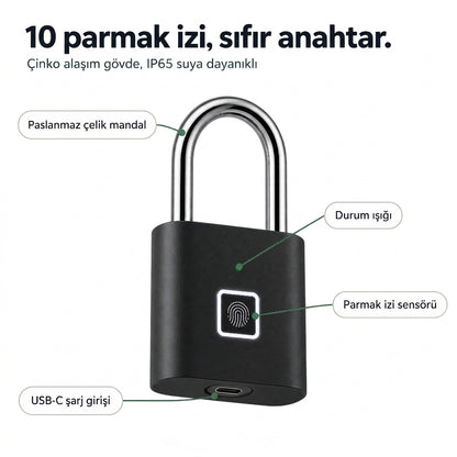 Parmak İzi Kilit – Şarjlı Anahtarsız Akıllı Asma Kilit, USB’li Güvenlik Kilidi