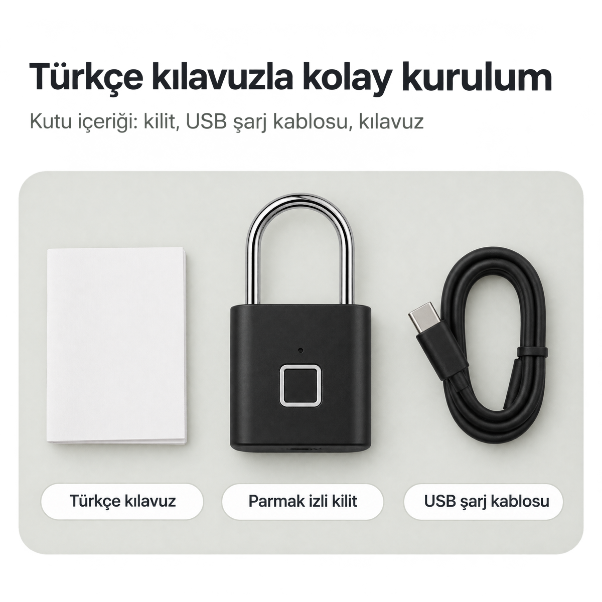Parmak İzi Kilit – Şarjlı Anahtarsız Akıllı Asma Kilit, USB’li Güvenlik Kilidi