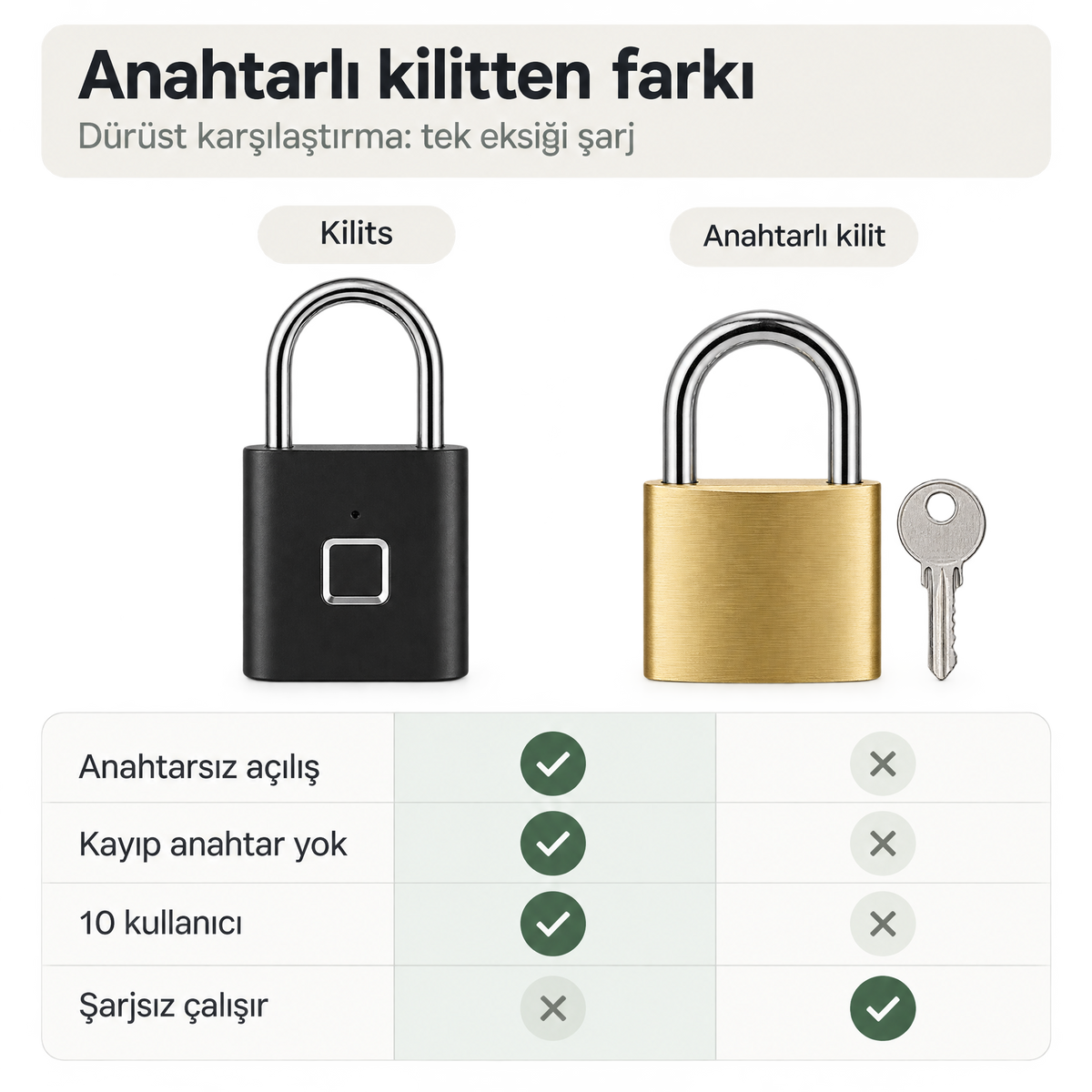 Parmak İzi Kilit – Şarjlı Anahtarsız Akıllı Asma Kilit, USB’li Güvenlik Kilidi