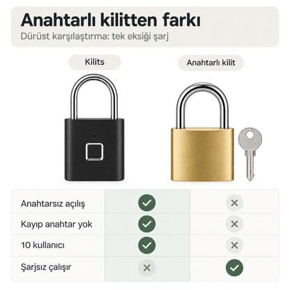 Parmak İzi Kilit – Şarjlı Anahtarsız Akıllı Asma Kilit, USB’li Güvenlik Kilidi